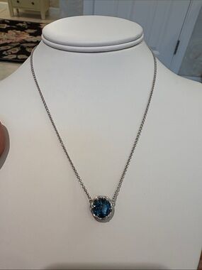 Tacori London Blue Topaz Sterling Silver Crescent Crown Pendant 17” Necklace